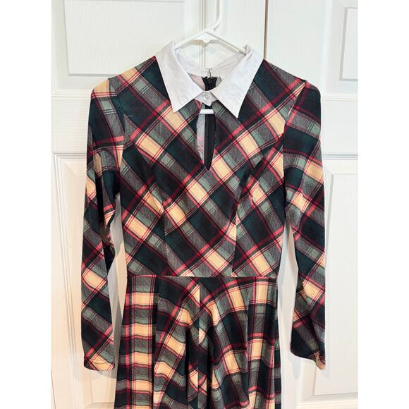 New Unique Vintage Wednesday Plaid Swing Retro Glam Cosplay Dress - Medium - Picture 5 of 8
